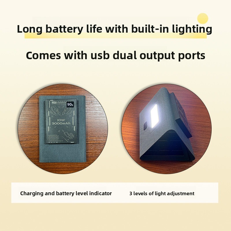 折りたたみ式ソーラーパネル充電器、LEDライト付きポータブル - Solar Emergency Charger のレビューと価格